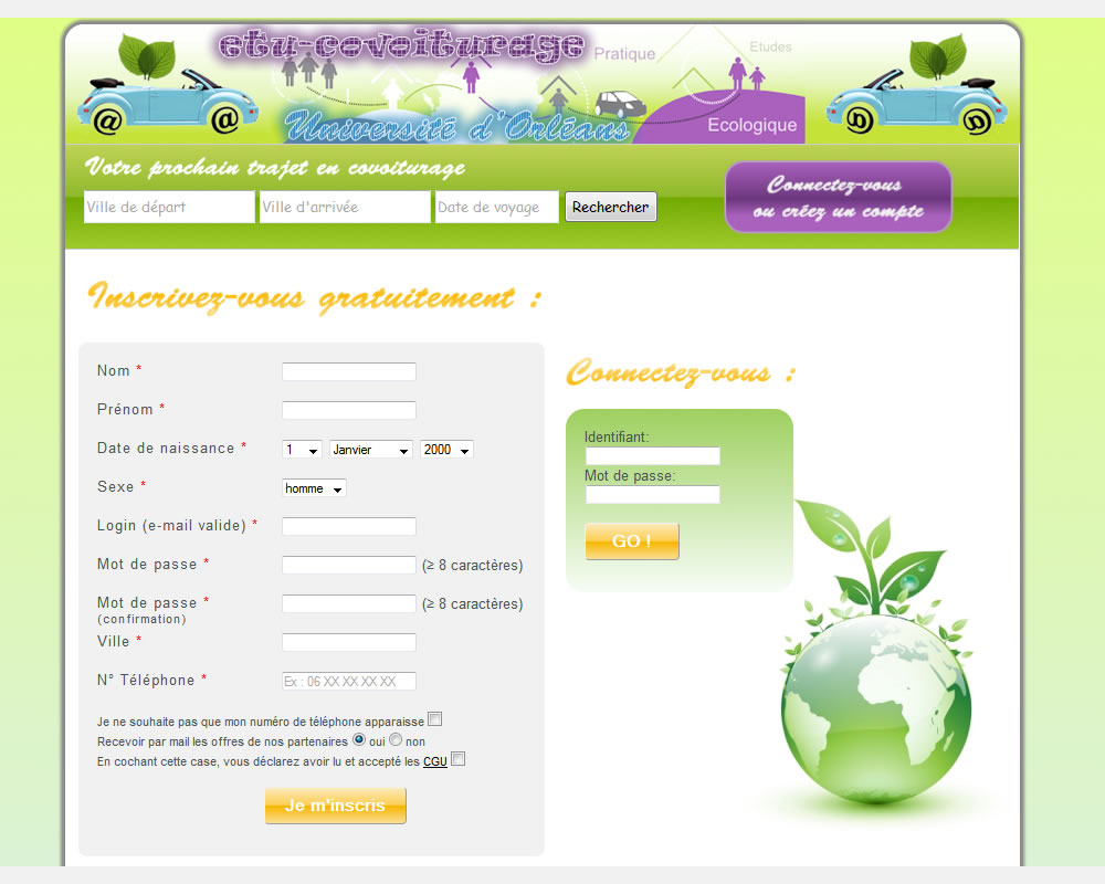 Page d'inscription